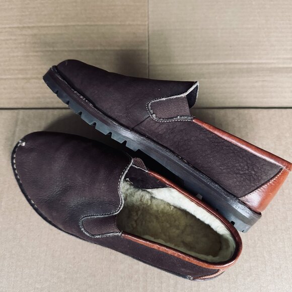 Cole Haan Suede Slip On Moc Shoe Slipper With Tread Shearing Lined Leather Brown - Picture 15 of 15